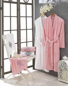 Conjunto de albornoz elegante de algodón - rosa blanco (8698499308305)