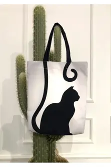 cat print beach bag