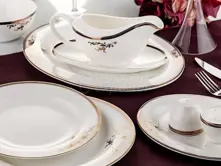 80 Pieces Rounded Dinner Set - 2835 Asel Gold