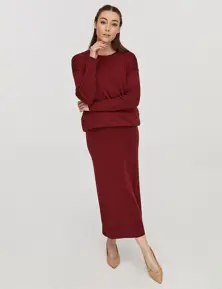 Elastic Knitwear Skirt Claret - Red