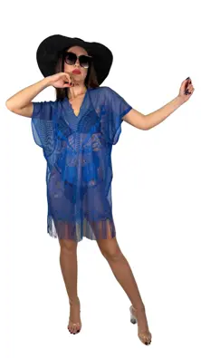 Women's Pareo Comfortable and Stylish Beach Dress Saks Blue - Butterfly Pattern