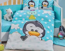 Penguin Blue - Set de linge de lit pour bébé (8698499129351)