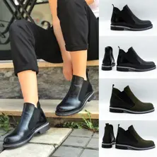 Women Flat Leather Boots Trend Footwear