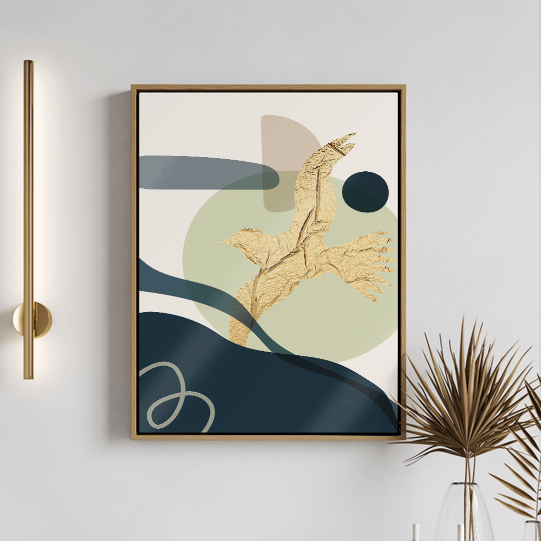 Pintura em vidro com moldura de madeira