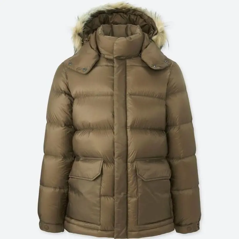 Men’s Down Fur Hood Jacket Olive Green Puffer