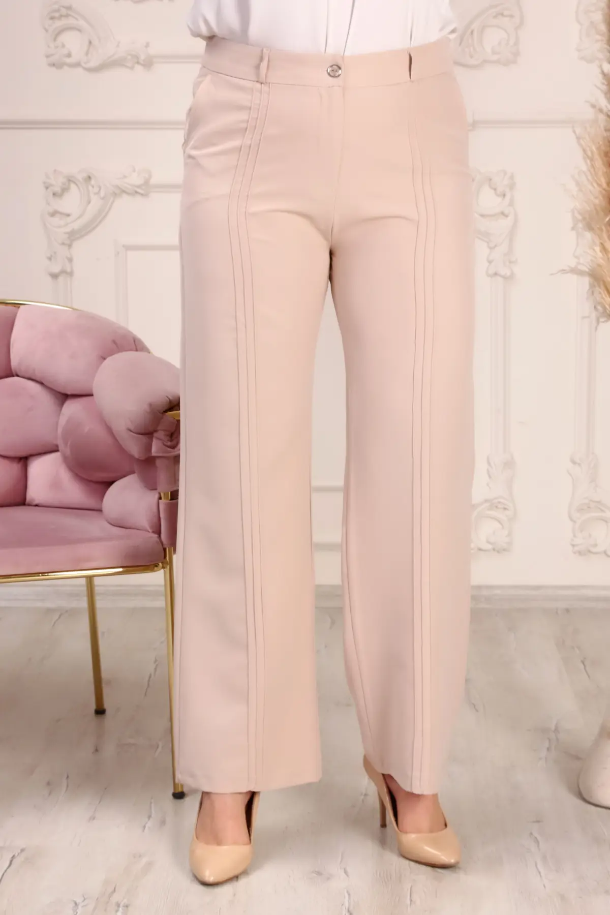 CODE 2244-71 Calça palazzo feminina com detalhe canelado
