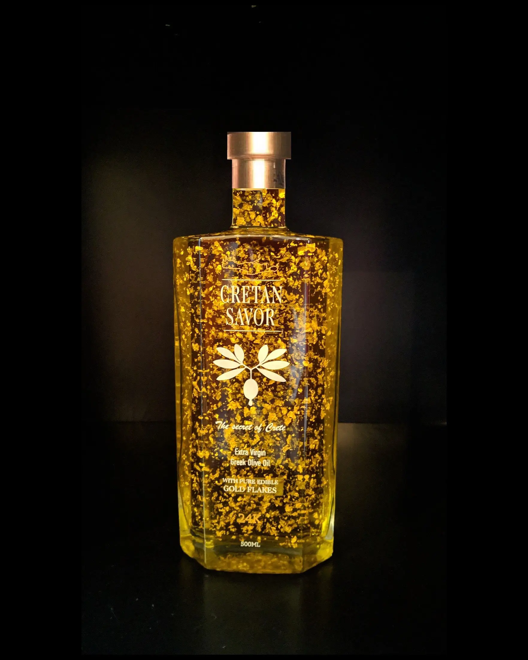 Extra virgin olive oil with  24k gold flakes
