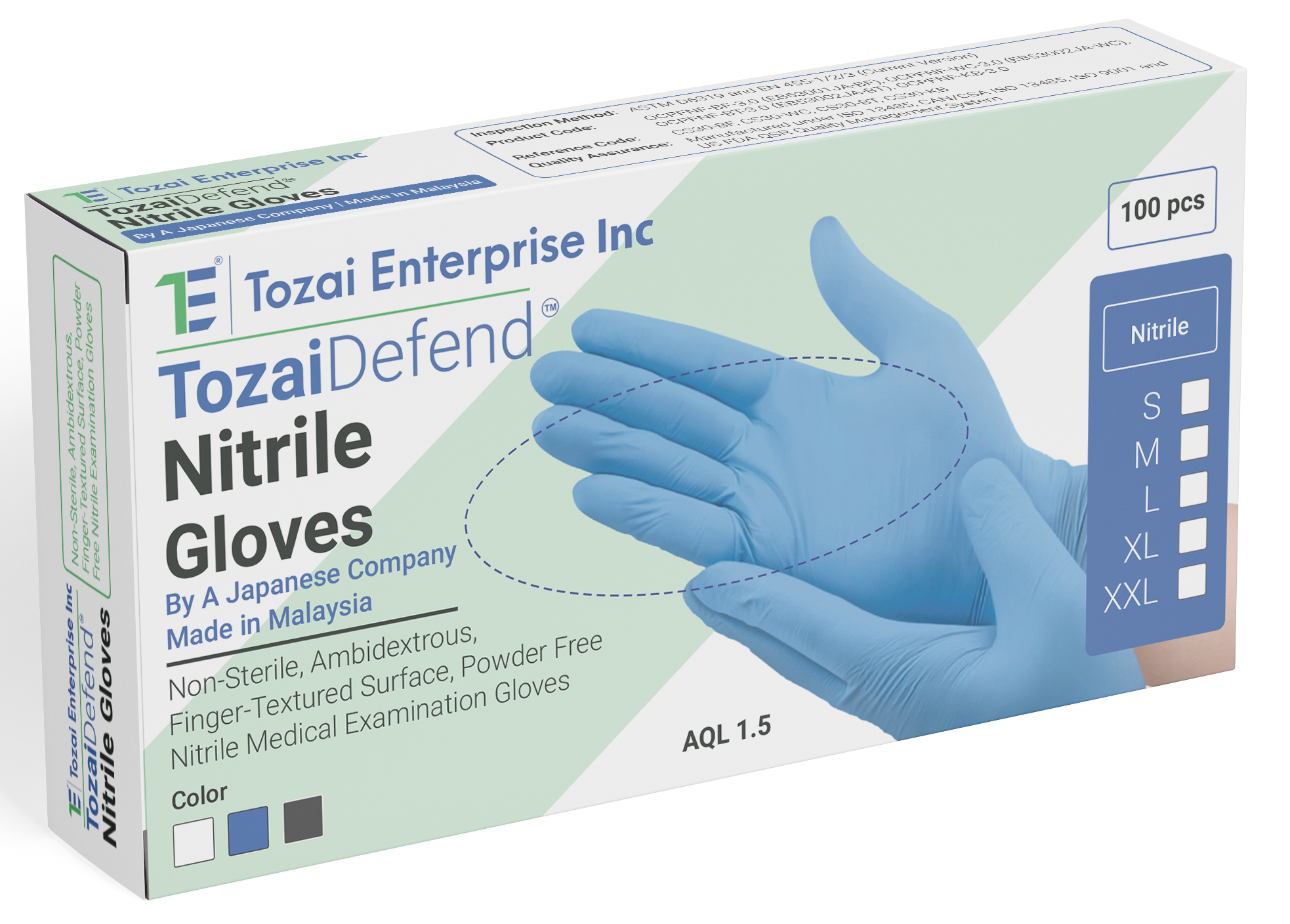 Nitrile Powder Free Medical Examination Gloves,  Palm textured, Beaded Cuff