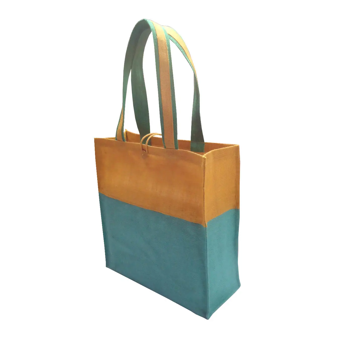 Sac en jute laminé PP avec poignée en toile de coton garnie de jute et fermeture à bouton