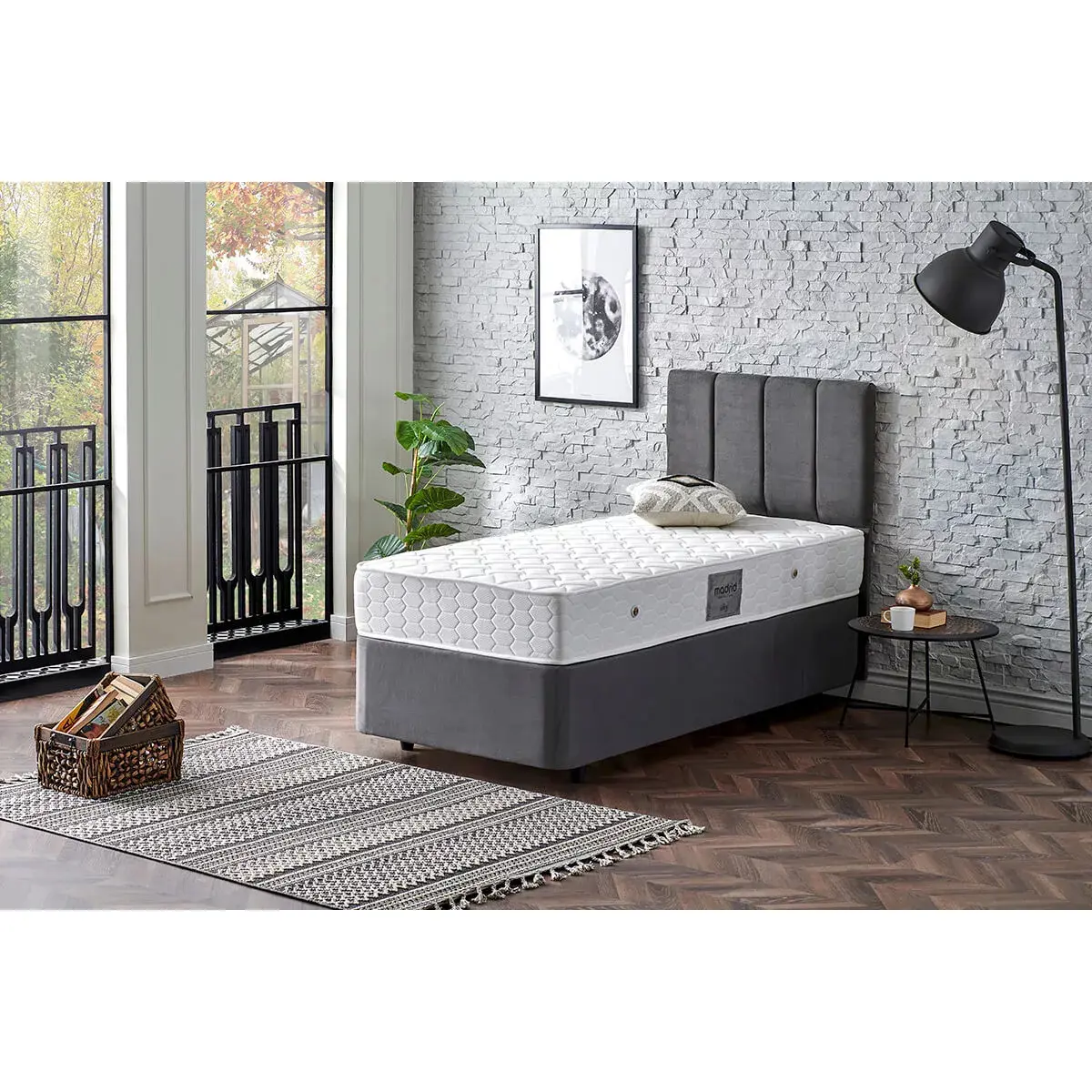 Single Bed Base Headboard Set