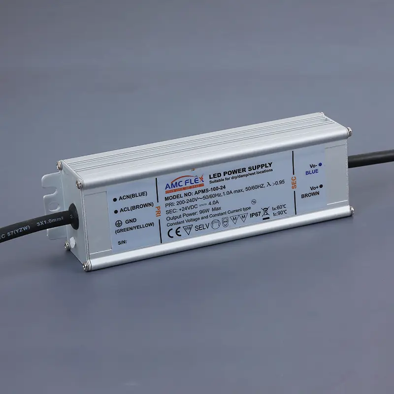 100W 24V IP67 Waterproof Voltage LED Driver PFC Metal housing